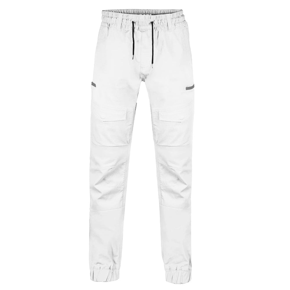 BAD SAVIOUR™ CUFFED ELASTIC WAIST WHITE PAINTERS WORK PANTS - BAD WORKWEAR