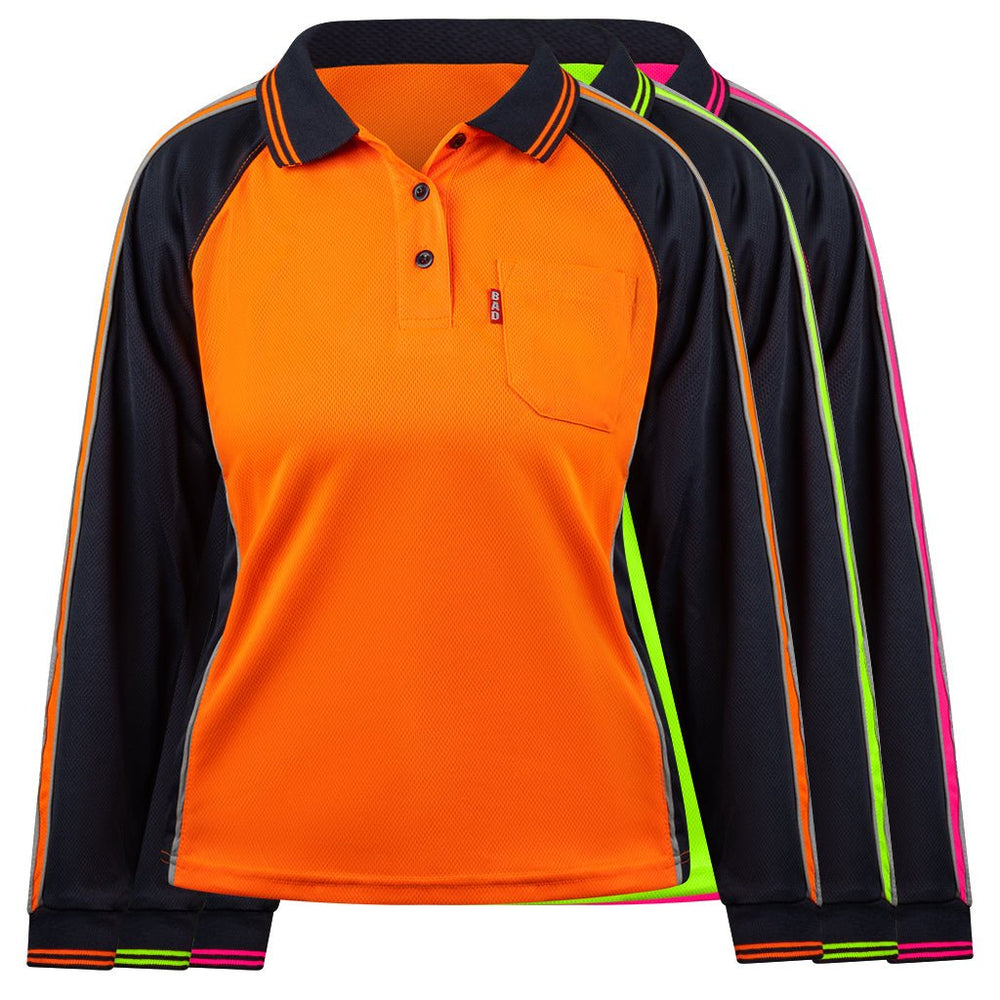 WOMENS HI-VIS L/S POLO SHIRT - BAD WORKWEAR